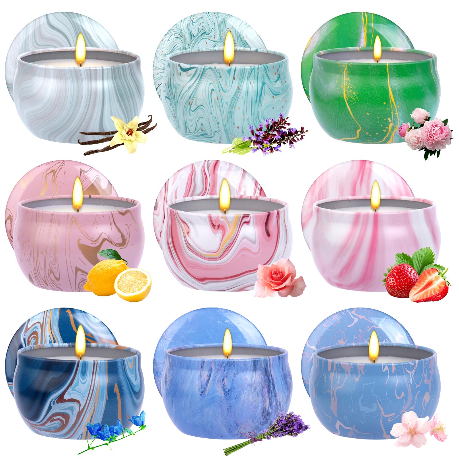 Velas Aromáticas de Cera de Soja, 9 Velas Perfumadas, Regalos Originales para Mujer, Regalo de Velas de Aromaterapia Cera de Soja Natural Vela Ideal para Yoga, Baño,Dormitorio y Relajación