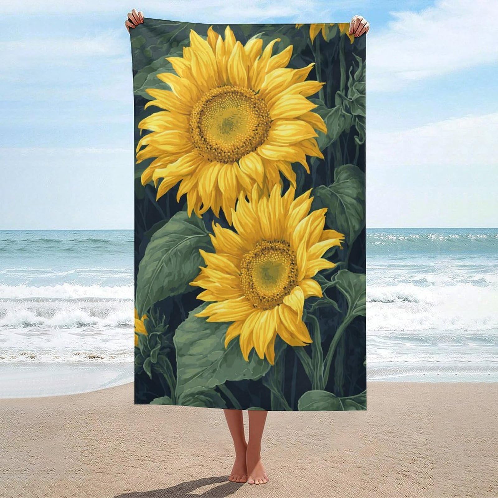 asbwuo Two Sunflowers with Delicate Petals Beach Towel