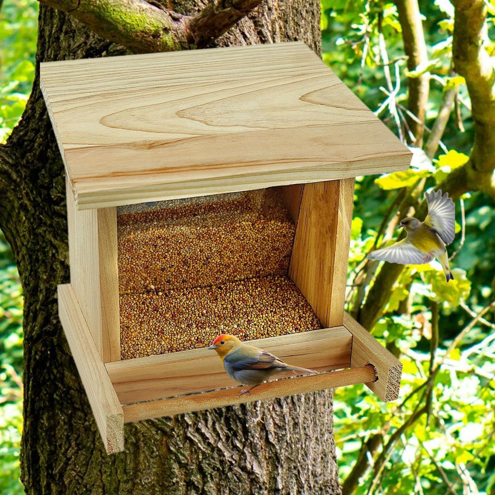 Milageto Vogelhäuschen aus Holz zum Aufhängen im Freien, Futterstation für Vögel, Futterbehälter für Vögel für kleine Vögel, Papageien
