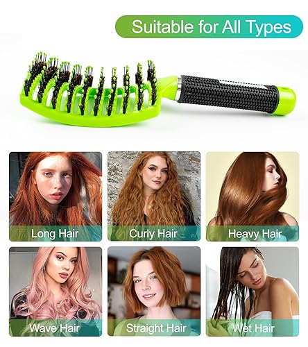 Miniatura 4 de LADYAMZ - Cepillo desenredante para cabello rizado, paquete de 2 cepillos de cerdas de jabalí, cepillo desenredante curvado y ventilado para un