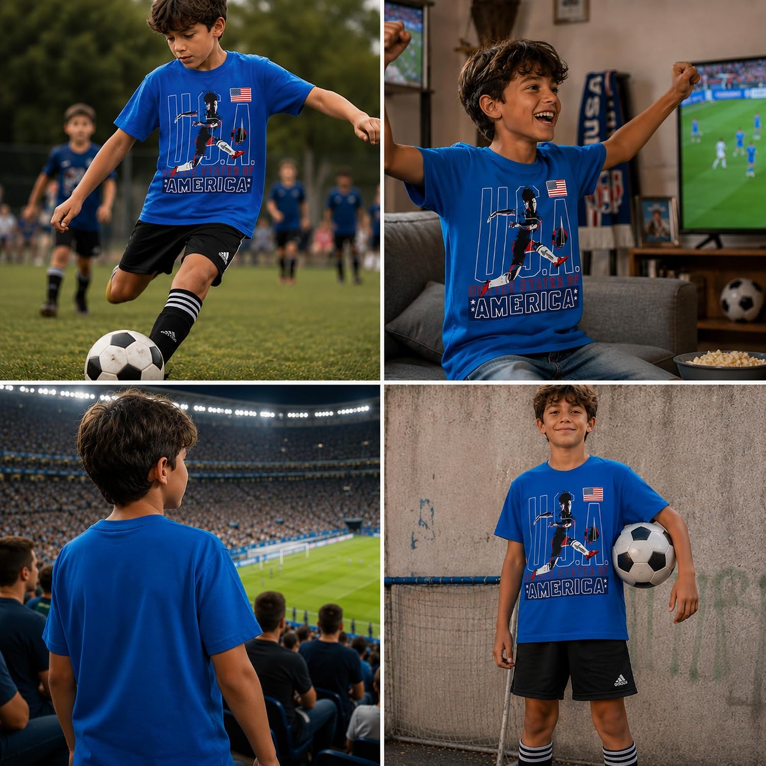 COCO BRANDS Boys T Shirts - Short Sleeve Soccer Shirt with Countries - Crewneck Summer Graphic Tees for Kids