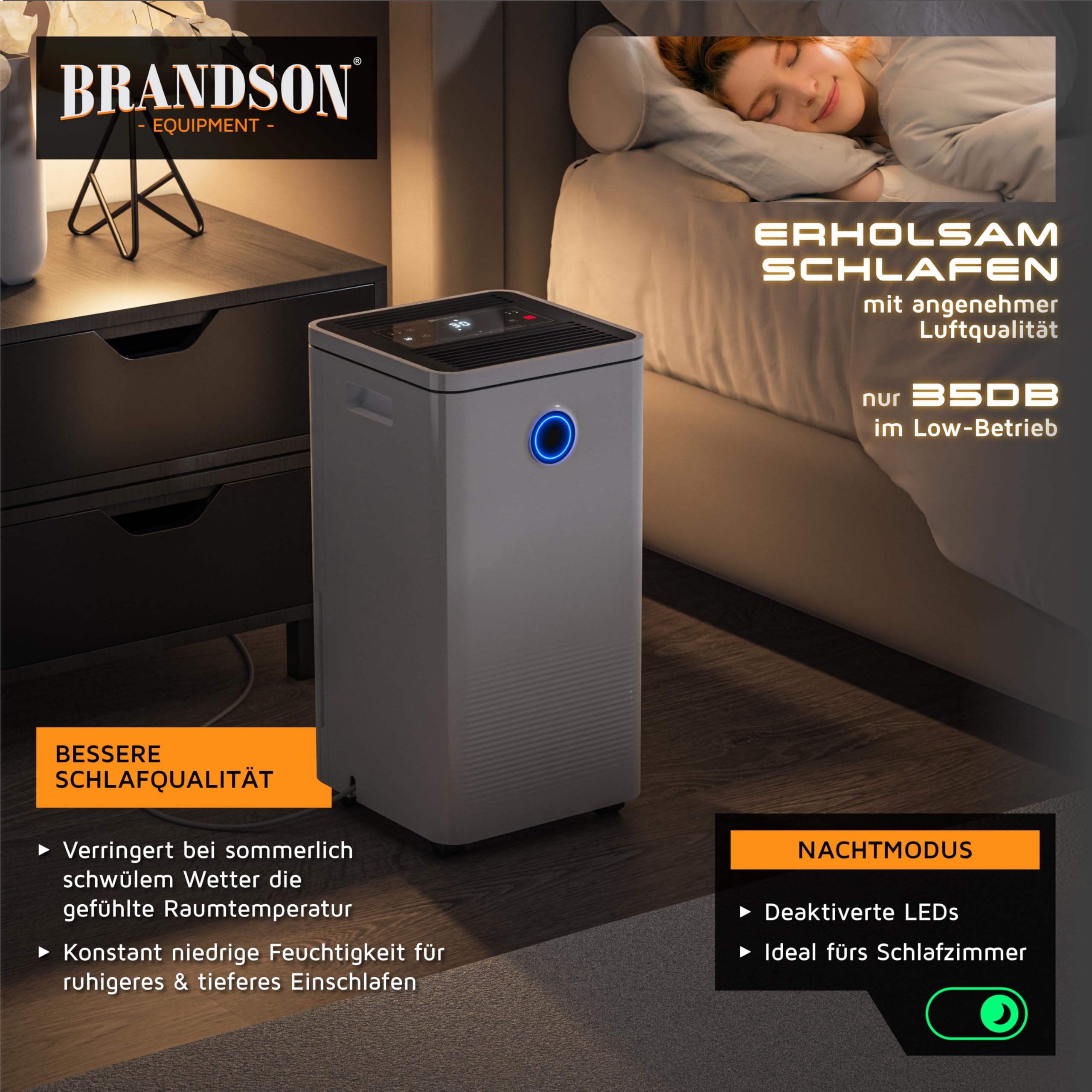 Brandson - Luftentfeuchter 10L mit Kompressor – Dehumidifier Raumentfeuchter elektrisch – 10 Liter / 24h – sehr leise - Schlafzimmer Bad Keller