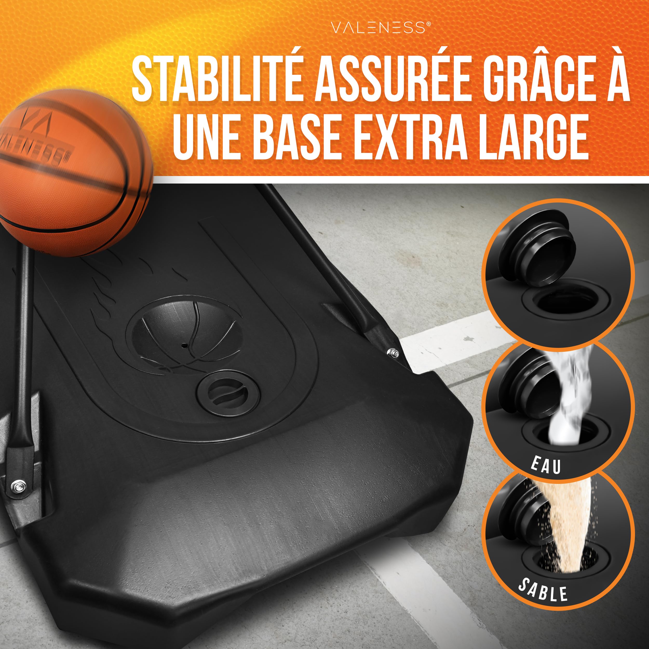 VALENESS® Panier de Basketball extérieur réglable [135-305 cm] - résistant aux intempéries, avec Ballon et Pompe – pour Enfants et Adultes