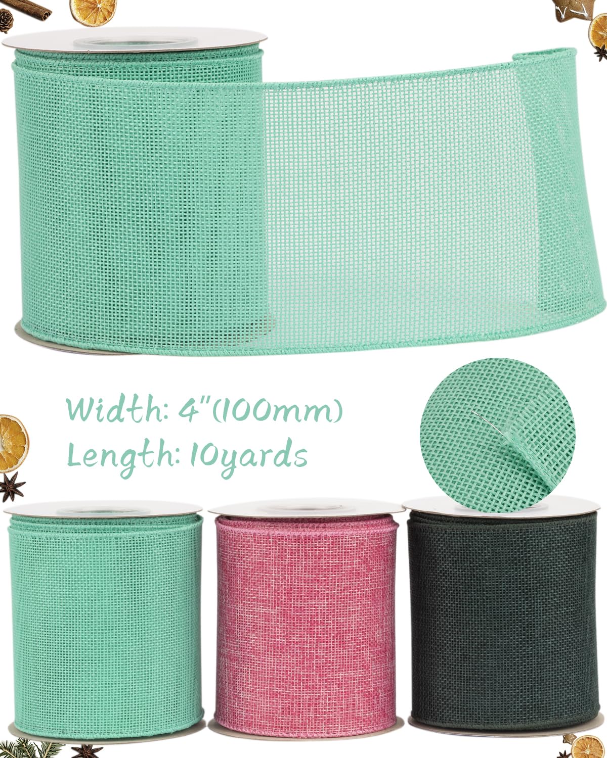 Tekdeere Burlap Ribbon 100mm x 9 Meters, Aqua Wired Ribbon for Crafts, Gift Wrapping, Wreaths, Bows, Tree Decoration and Outdoor Decoration - Image 2