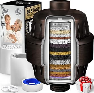 AquaHomeGroup 20 Stage Shower Head Filter with Vitamin C E A for Hard Water - High Output Filters to Remove Chlorine and Fluoride - 2 Cartridges Included - Consistent Flow Showerhead Filter