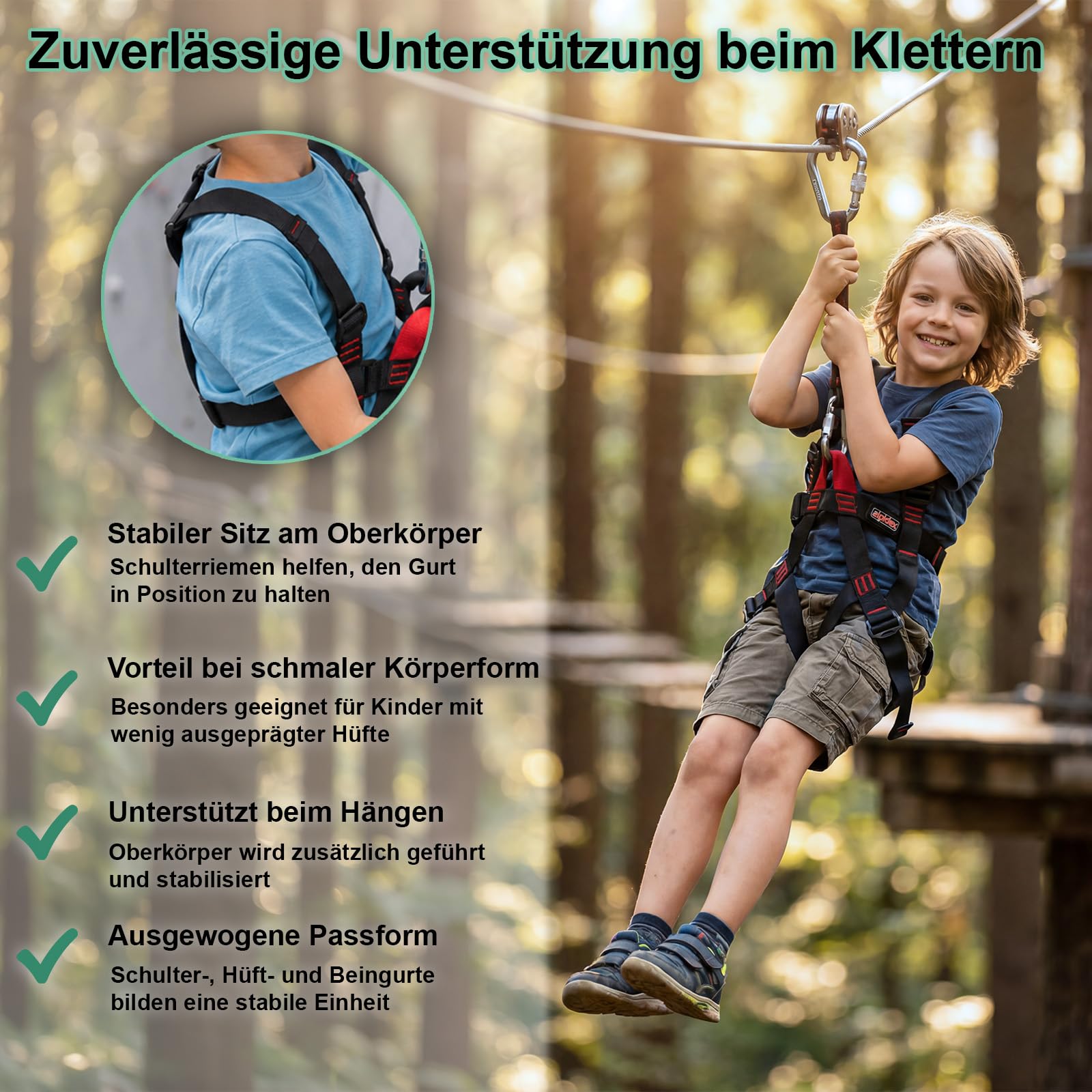 ALPIDEX Klettergurt für Kinder – Komplettgurt Typ B nach EN 12277, stufenlos verstellbar für Klettersteig, Hochseilgarten und Seilpark