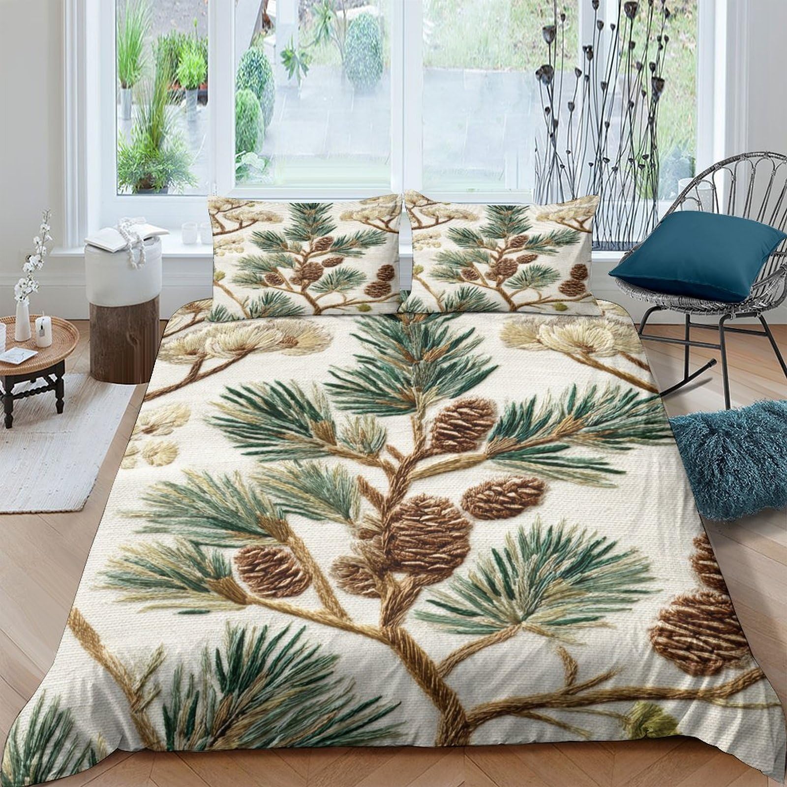 Ctjqhvkz Style-5 3D Printed Pine Cone Forest Fitted Sheet Microfiber Soft Breathable Woodland Mattress Cover For Bedroom Guest Room Decor Single（135X200cm）