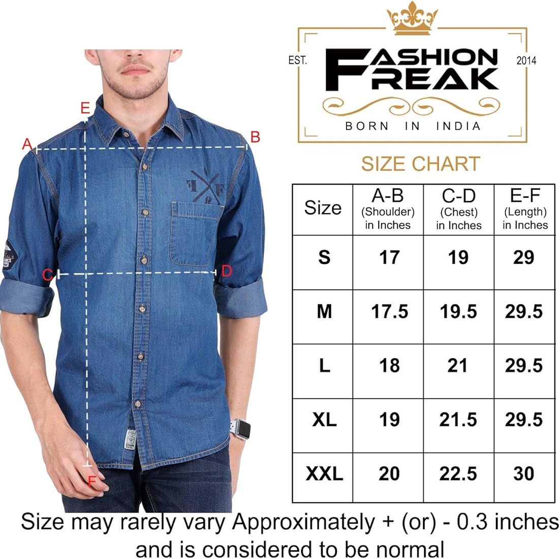 FASHION FREAK Denim Shirt for Men (Jean Shirt) (DS003) (M - 38