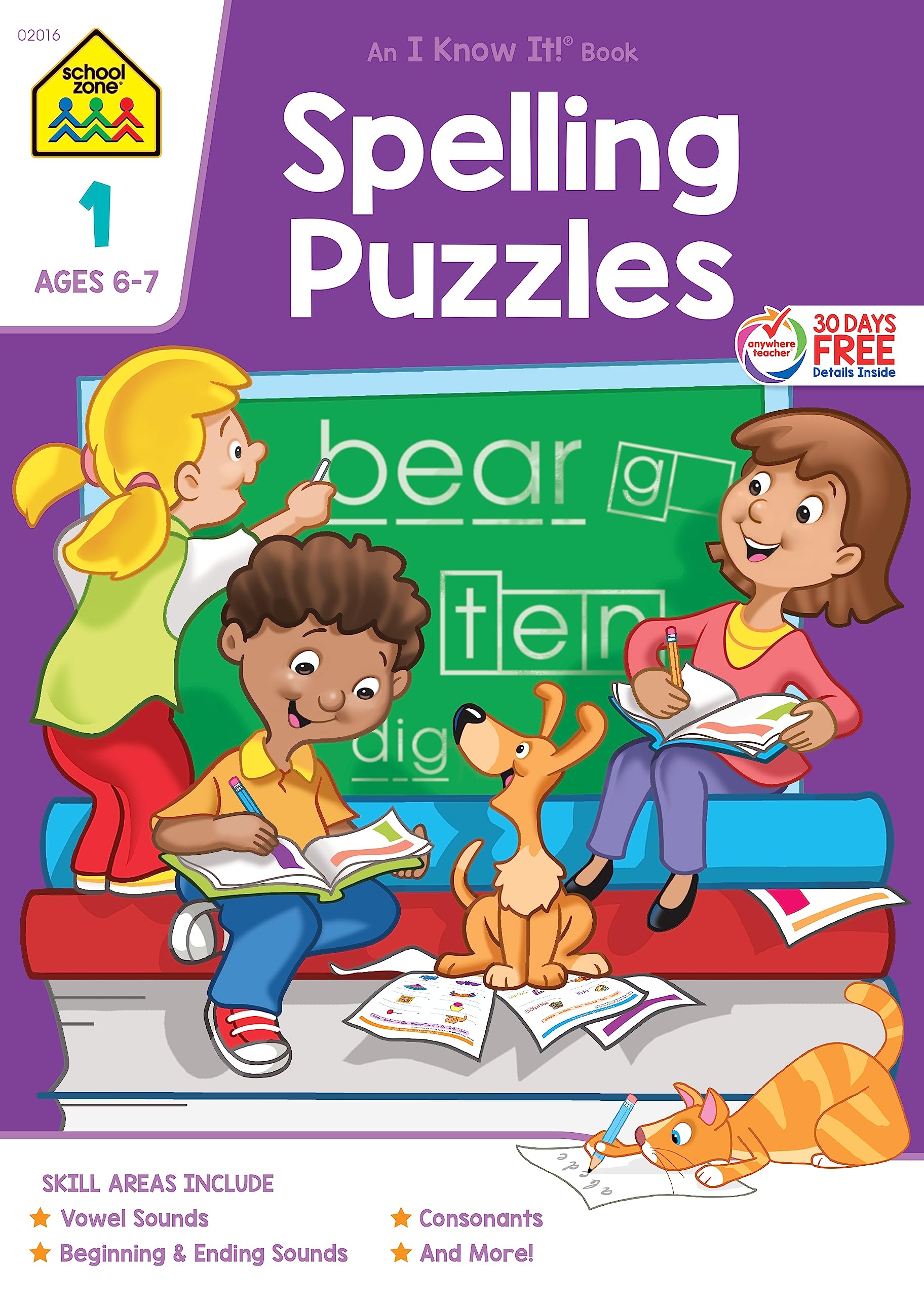 School Zone - Spelling Puzzles Workbook - 32 Pages, Ages 6 to 8, 1st Grade, Word Recognition, Pronunciation, Combination Sounds, and More (School Zone I Know It!® Workbook Series)