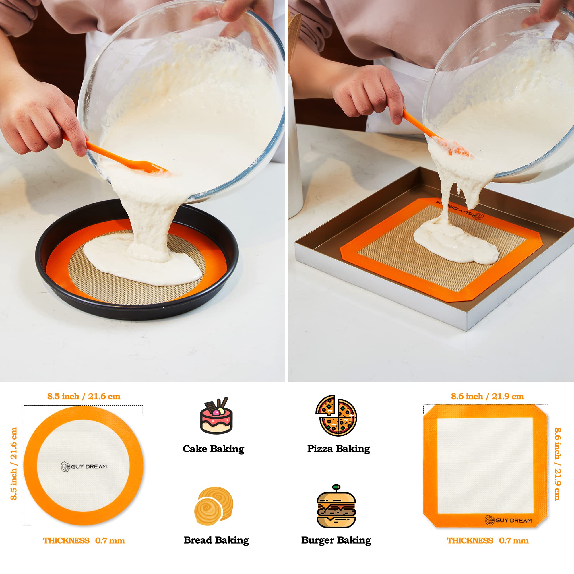 Silikon Backmatte Ultra 10er Set, Vollblatt Gebäckmatte - Halbblech Backmatte für Kekse, Macron - Viertelblatt Silikonmatte - Quadratische & runde Matte für Kuchenform - Brotbackschlinge für Dutch