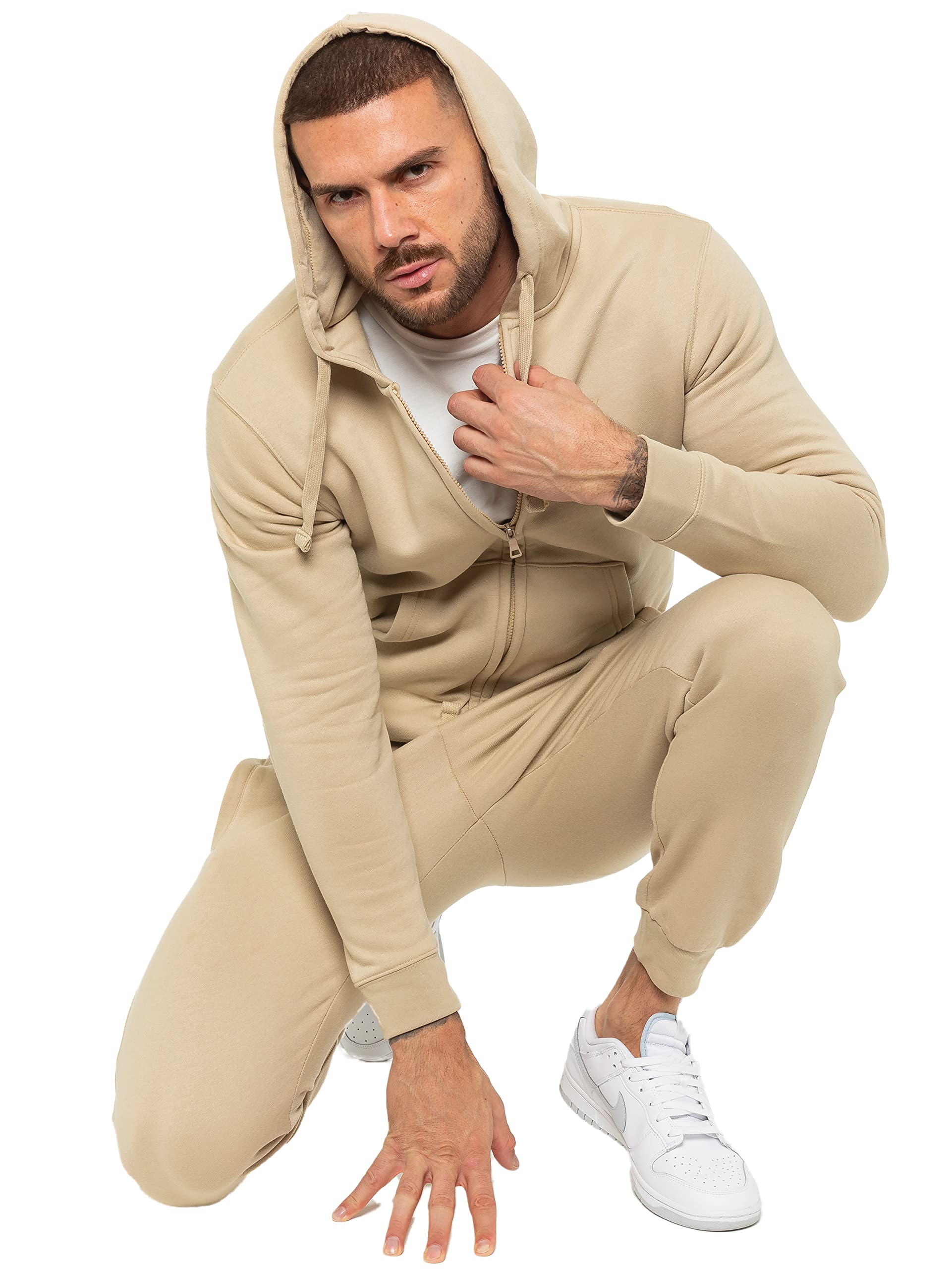 989Zé ENZO Męski zestaw dresowy z długim rękawem Essential Casual Zip Up bluza z kapturem i spodnie dresowe z mankietami joggery