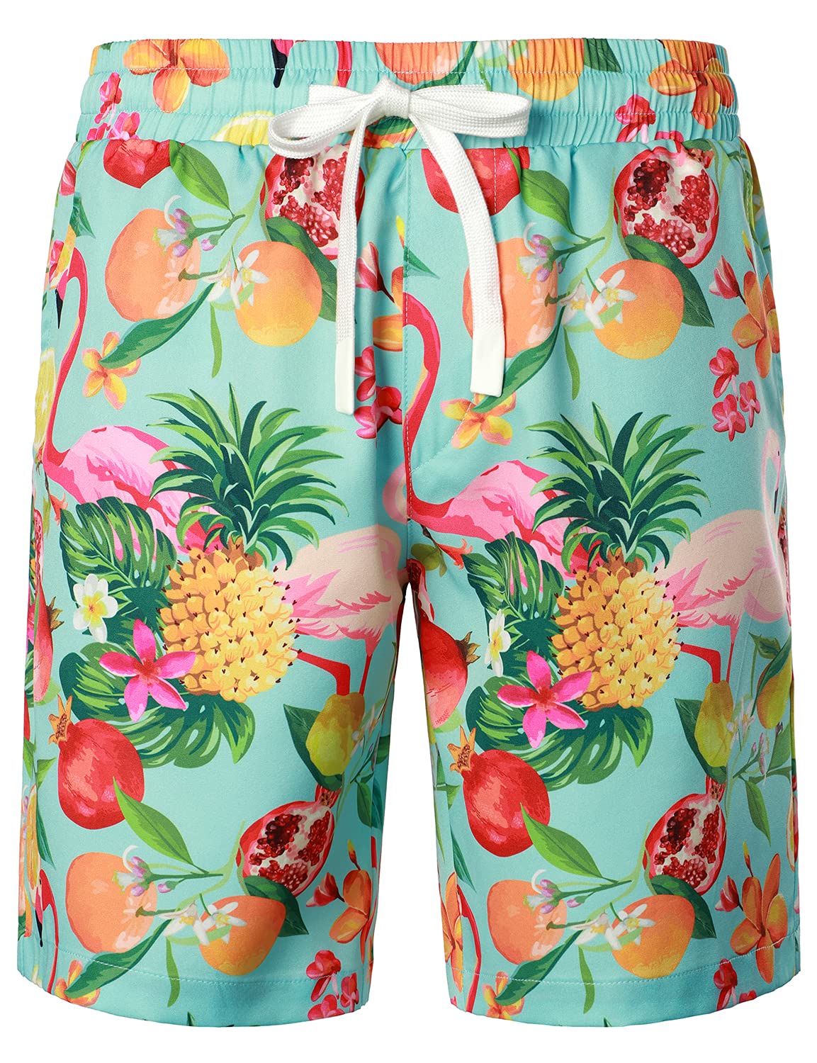 JOGAL Camicia hawaiana da uomo con fenicottero, a maniche corte e pantaloni corti, set da spiaggia