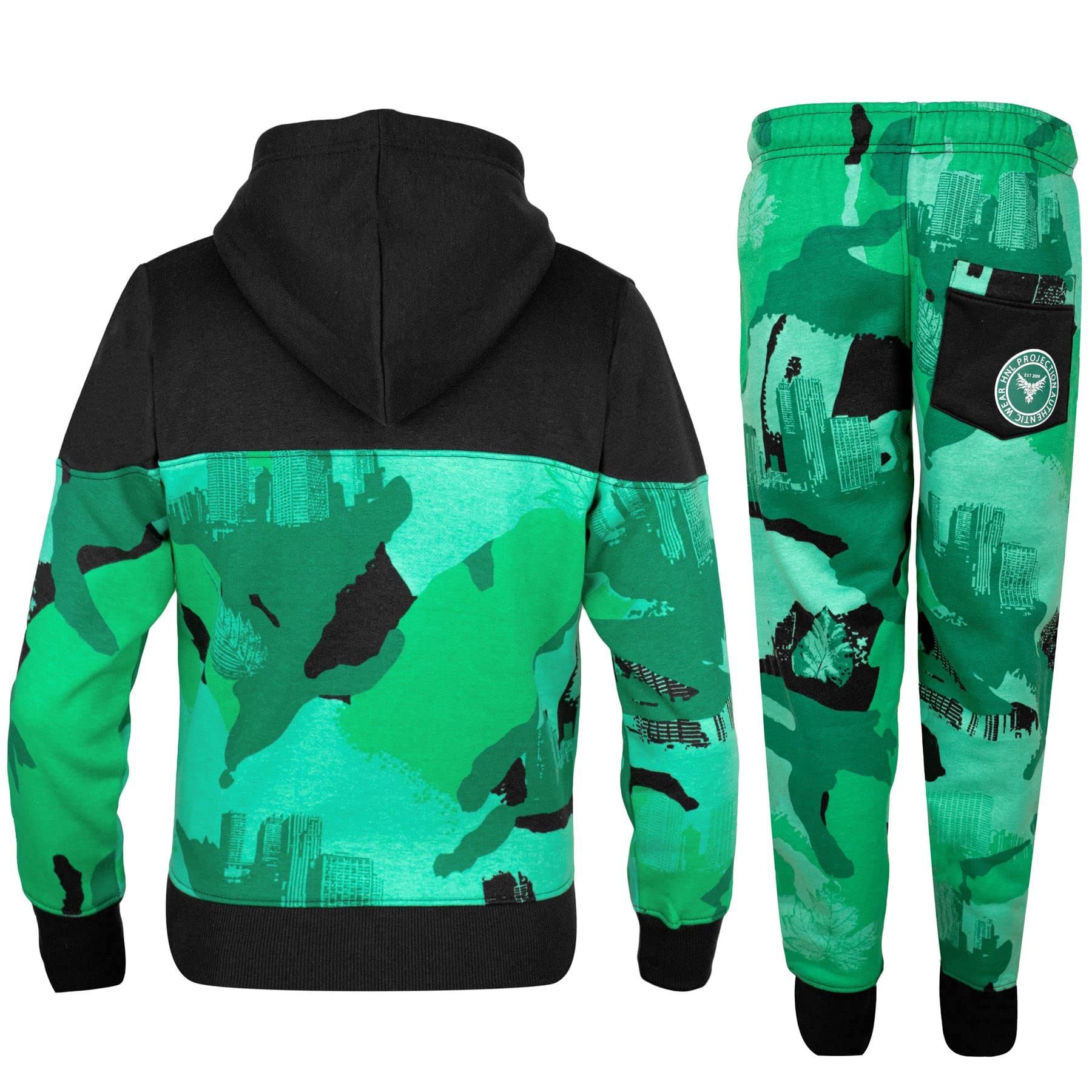 A2Z 4 Kids Chłopcy Pełny Dres HNL Kamuflaż Zielony Kontrast Panel Runo Zipped Zakapturzony Top I Siłownia Jogging Bottoms Dla Chłopcy Wiek 5-13 Lata
