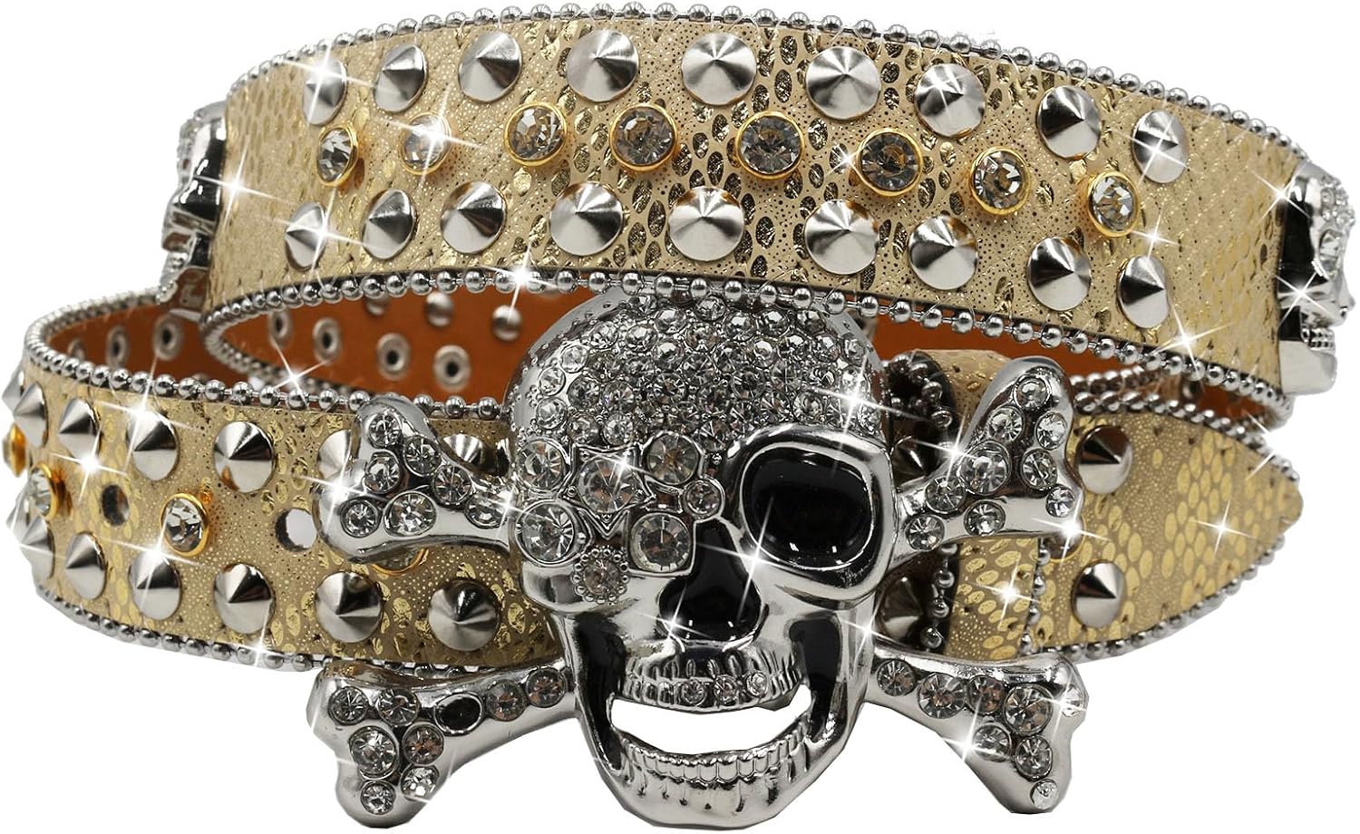 Rhinestone Studded Skull Belt for Men Women Punk BB Belt Y2k
