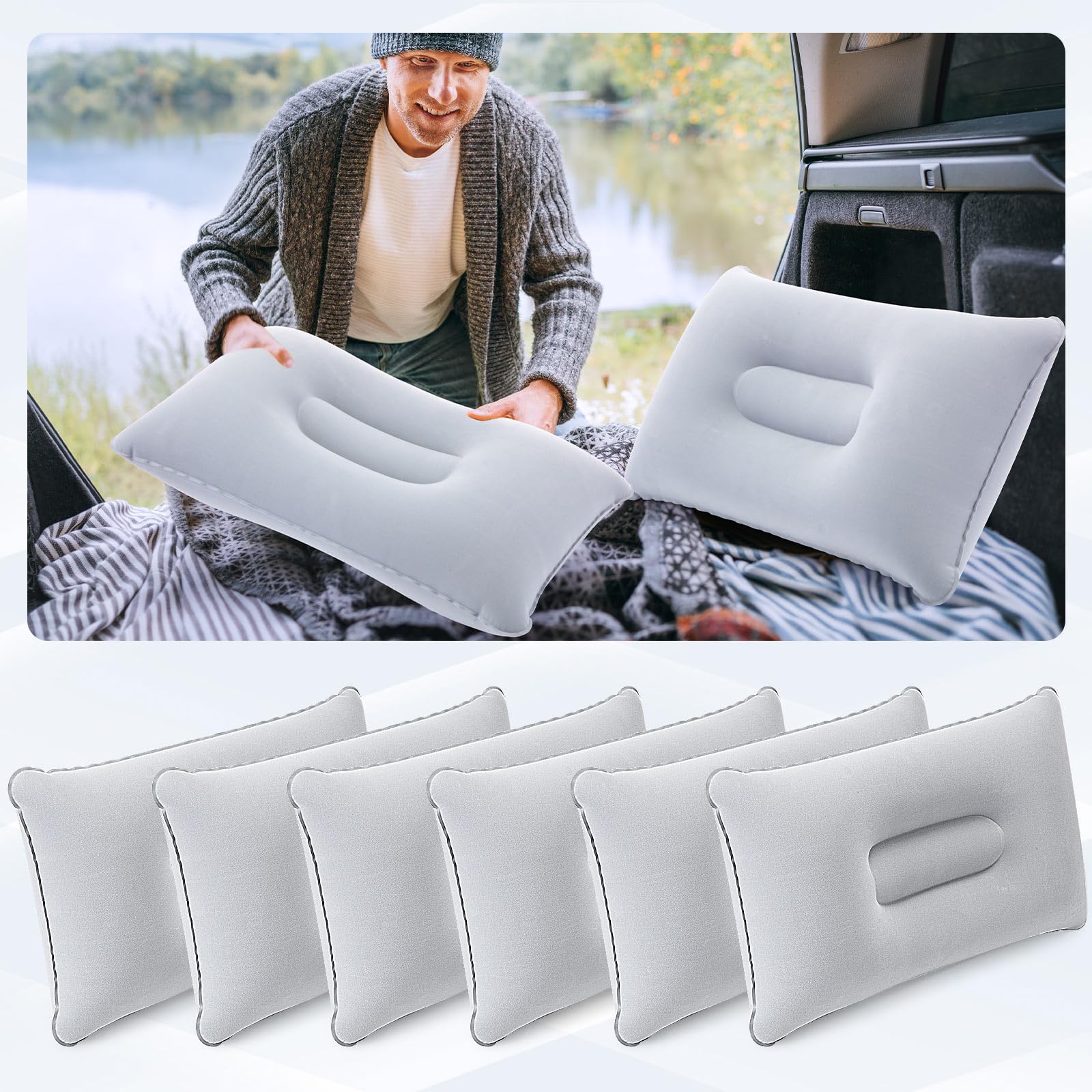 Geelin Ultraleichte, aufblasbare Kissen für Strand, Urlaub, Sand, Camping, Reisen, quadratisch, beflockt, weicher Stoff, Rucksackreisen, Kissen für Büro, Schlafen, Nacken, Kopf, Lendenwirbelstütze