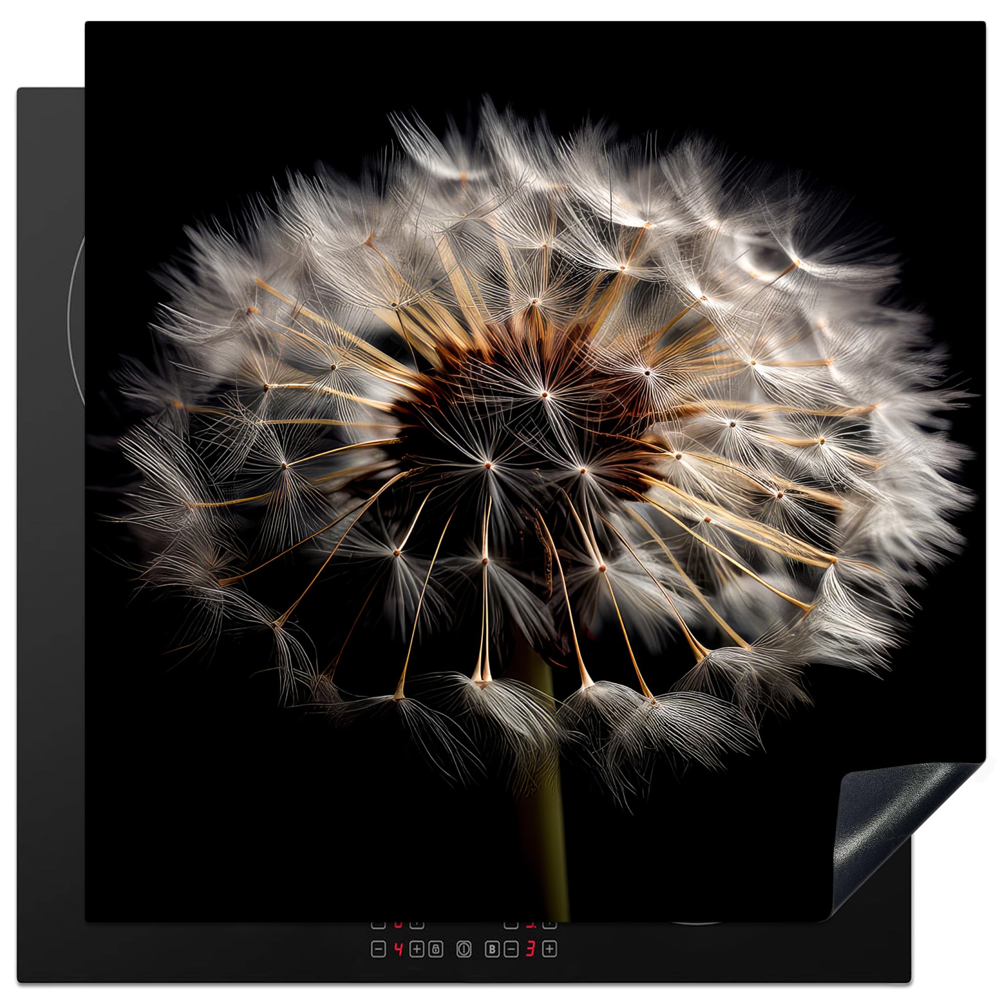 KitchenYeah© Induction Hob Protector Mat 30.7"x30.7" / 78x78 cm Cooker Top Protectors Cover Ceramic Covers Electric Hobs Vinyl Flowers - Nature - Dandelion - Black - Portrait