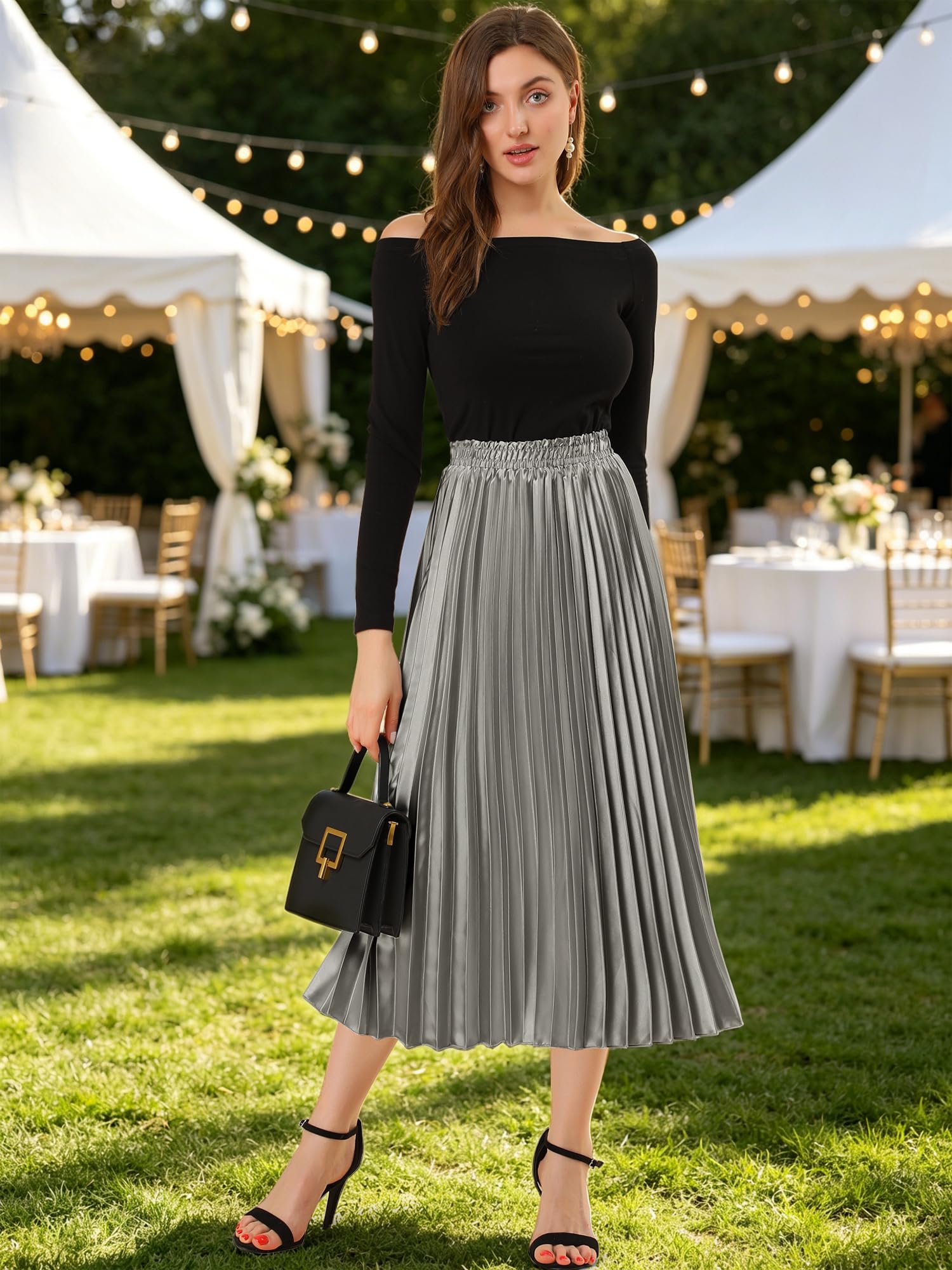 Allegra K Damen Pleated Midi Skirt Plissee