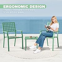 Vista 9 de NUU GARDEN Juego de 3 piezas de bistró para exteriores, muebles de patio para todo tipo de clima con 2 sillas apilables de metal y mesa cuadrada