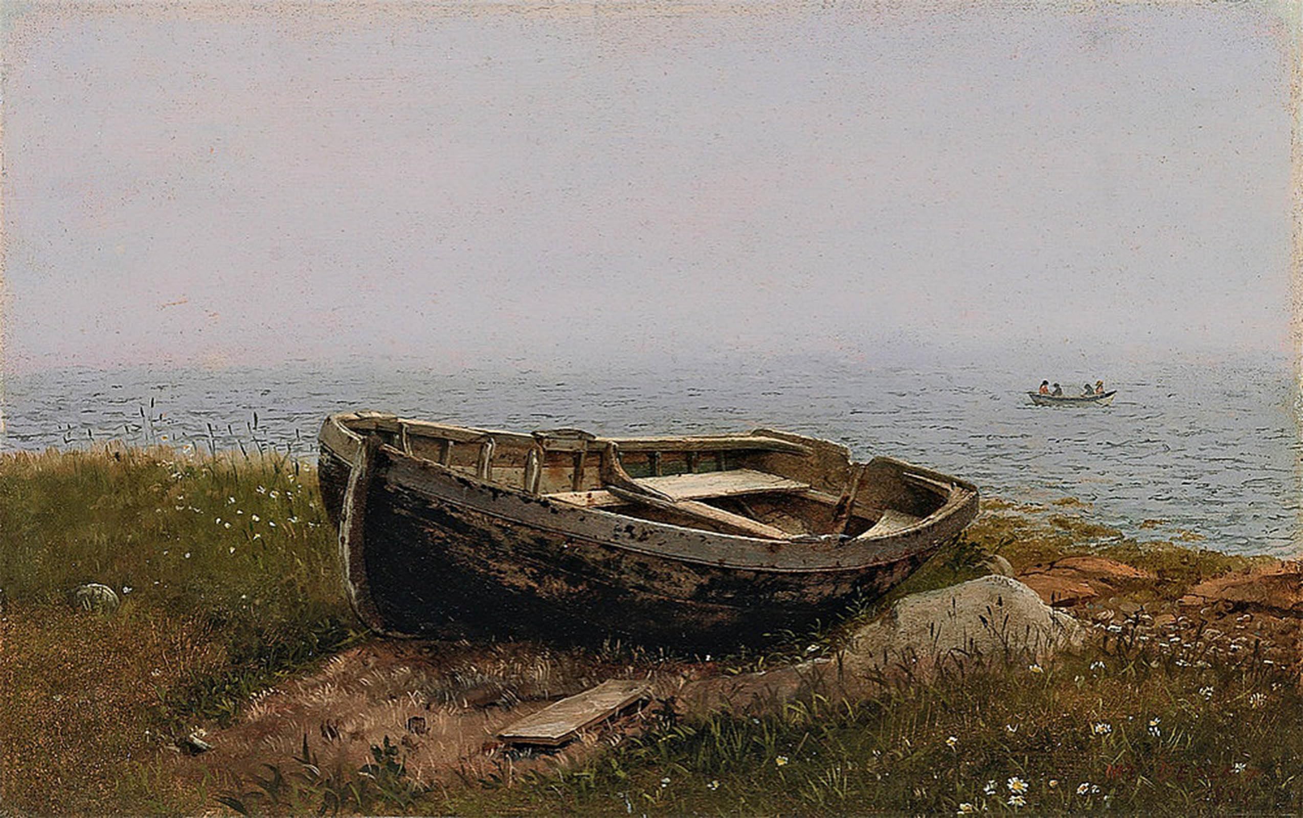 POSTERIIk Vintage Classic Picture Landscape Artwork Verlassenes Ruderboot by Frederic Edwin Church Portrait Canvas Painting for Office Home Decor 60x90cm