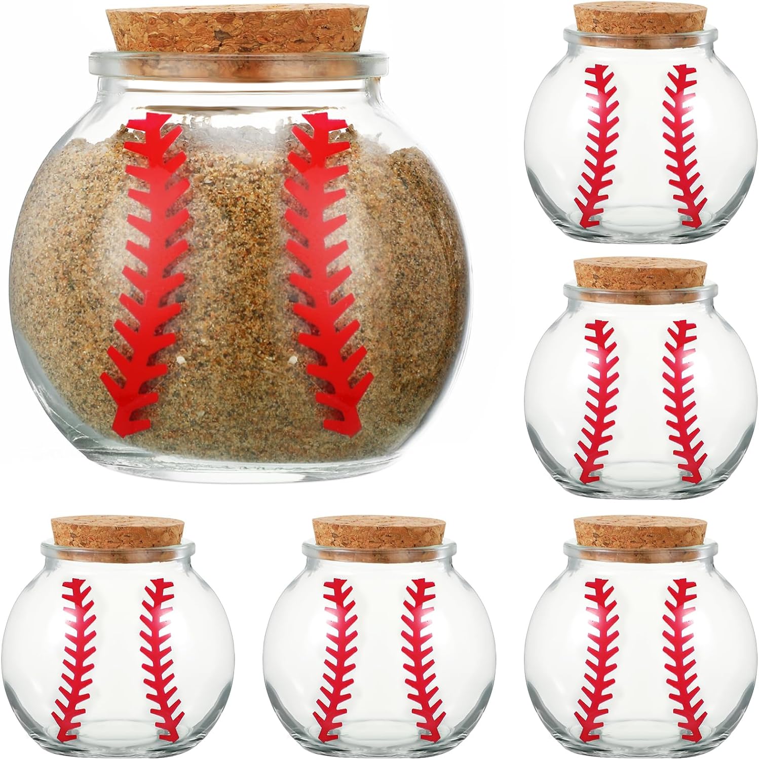 FillTouch 6 Pcs Baseball Dirt Keepsake Jar, 2026 Baseball Senior Night Gifts Dirt Jars, 2.56 x 2.56 Inch 3.4 oz Sports Round Shaped Glass Bottle with Cork Stoppers for Team Coach Player Party Favors