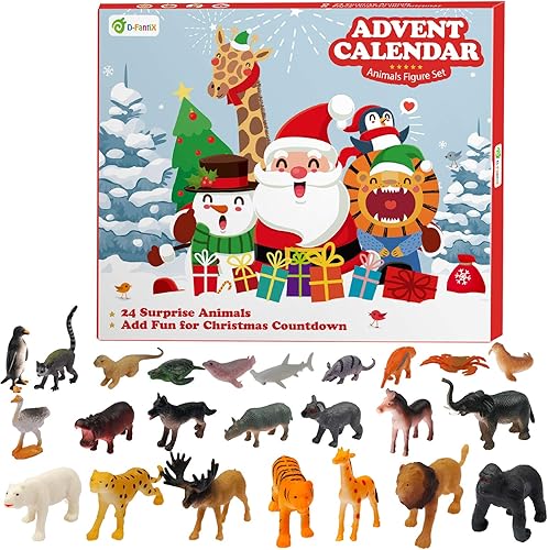 D-FantiX Calendario de Adviento de animales para niños, figura de animales realistas, juguetes de Navidad, calendario de Adviento de Navidad,