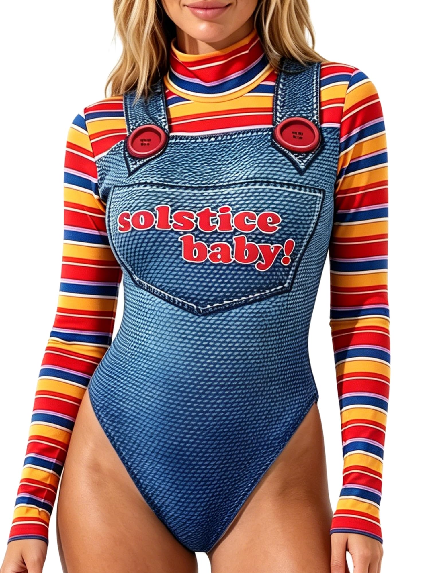 Springcmy Women 2Pcs Halloween Cosplay Costumes Scary Killer Romper Chucky Doll Set (G Blue, S)
