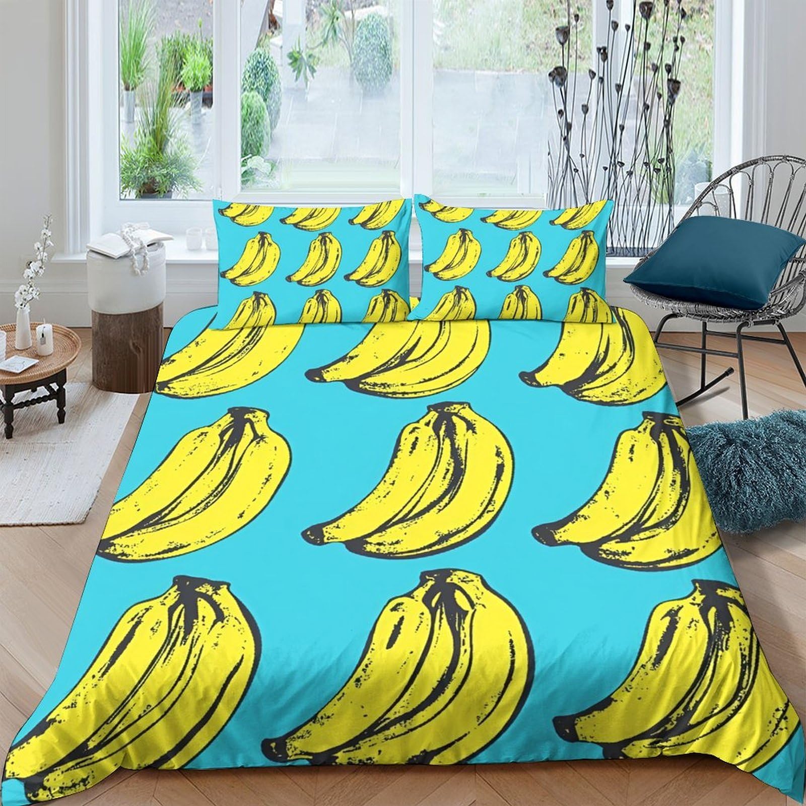 Ctjqhvkz Style-8 3D Printed Banana Pop Art Fitted Sheet Microfiber Soft Yellow Blue Mattress Cover For Bedroom Dorm Room Decor Single（135X200cm）