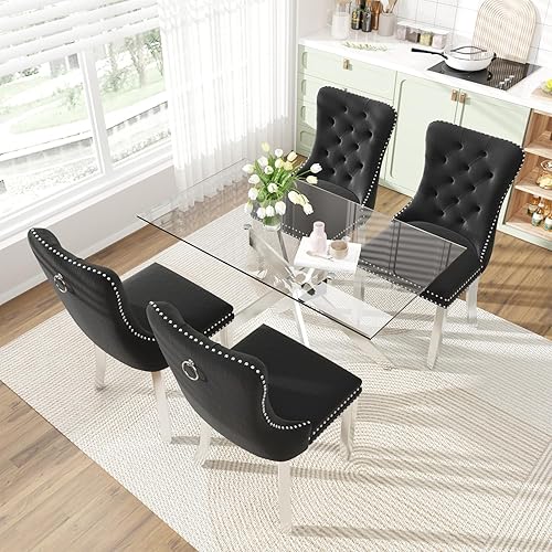 Miniatura 2 de Juego de mesa de comedor de vidrio de 51 pulgadas para 4, juego de 5 piezas de comedor moderno, mesa de cocina rectangular de vidrio con 4 sillas