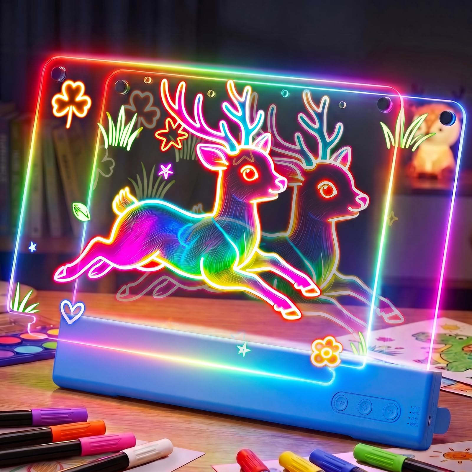 Aspoven LED Drawing Board for Children, Light-Up Double Panel (Blue)