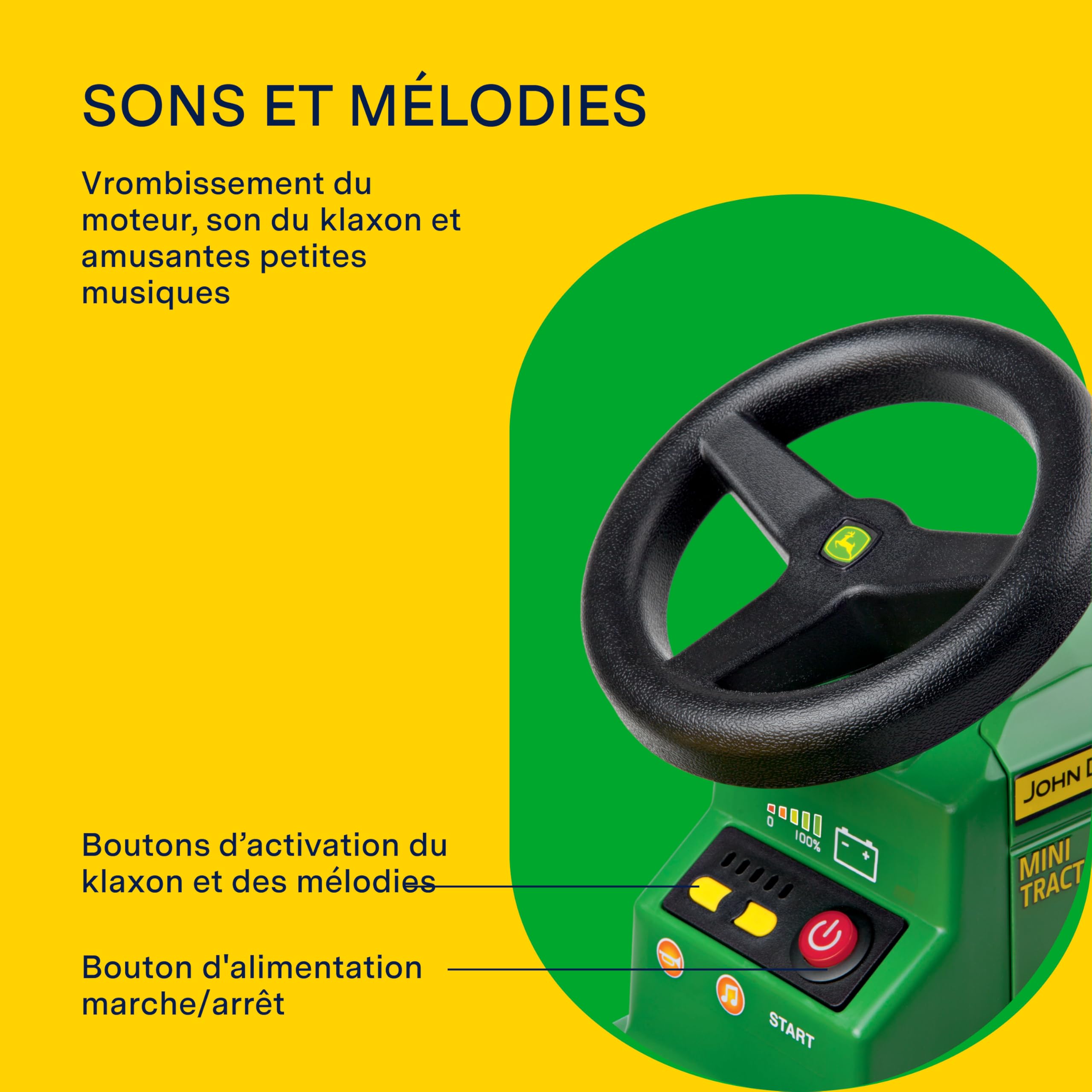 PEG John Deere Mini Tractor Tracteur Électrique 6V pour Enfants dès 1 an avec Batterie Rechargeable, Lumières LED, Klaxon, Sons et Mélodies