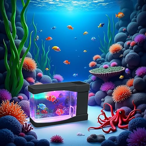 Miniatura 6 de Lightahead Mini Acuario Artificial Un Tanque de Peces Nadadores Multicolor Sensorial con LED y Burbujas