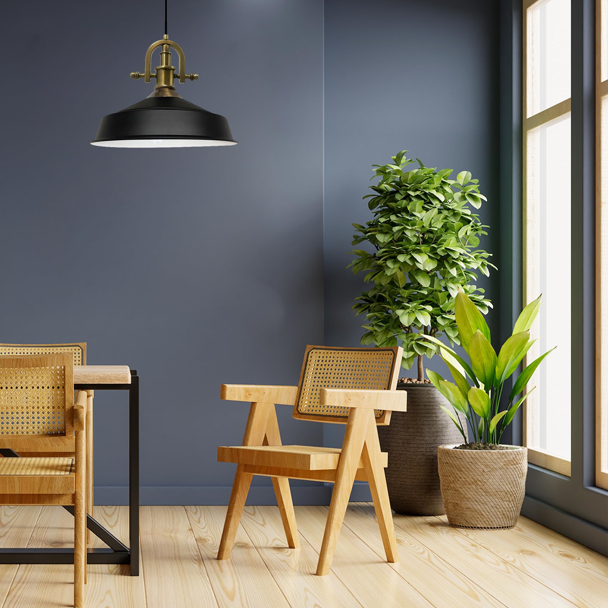bamyum Asletl-Marina Lámpara Colgante Industrial, Pantallas de Lámpara de 40 cm, Lámpara Moderna de Metal para Isla de Cocina, Lámpara Colgante E27 para Salón y Comedor, Lámpara Colgante Negro Blanco