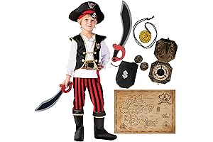 Spooktacular Creations Pirate Costume for Boys, Red Coat with Black Accents and Accessories