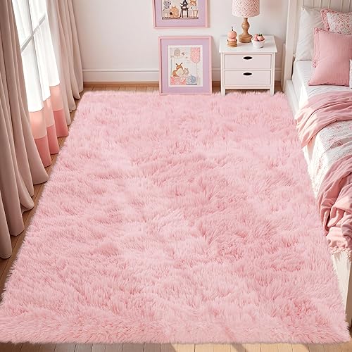 Fluffy Pink Area Rug Soft 4x6 Fuzzy 