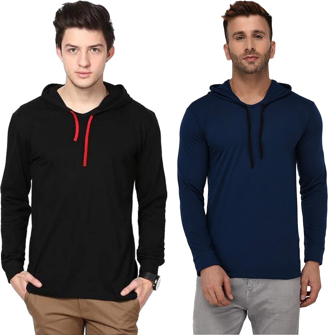 Buy Adorbs Men's Cotton Stylish Full Sleeves Hooded T-Shirt (Combo T-Shirt,  Pack of 2) at Amazon.in