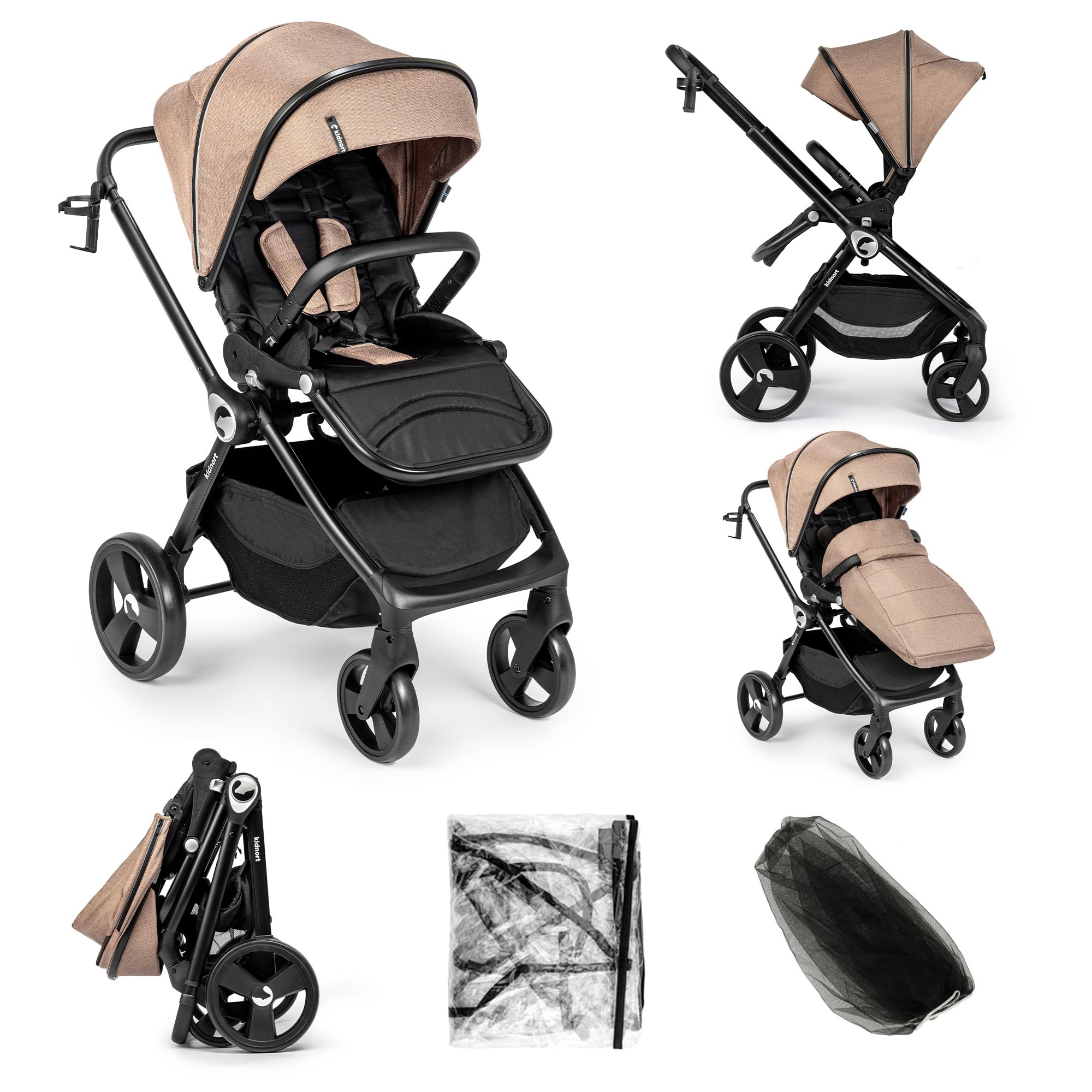 Isbjörn Kinderbuggy klappbar mit Liegefunktion, umsetzbare Sitzeinheit, große EVA-Räder mit Allradfederung, verstellbare Rückenlehne Braun