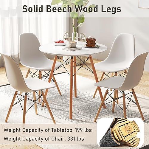 Miniatura 6 de Tangkula Juego de mesa de comedor redonda para 4, mesa de cocina redonda moderna y 4 sillas con asientos ergonómicos y patas de madera maciza, juego