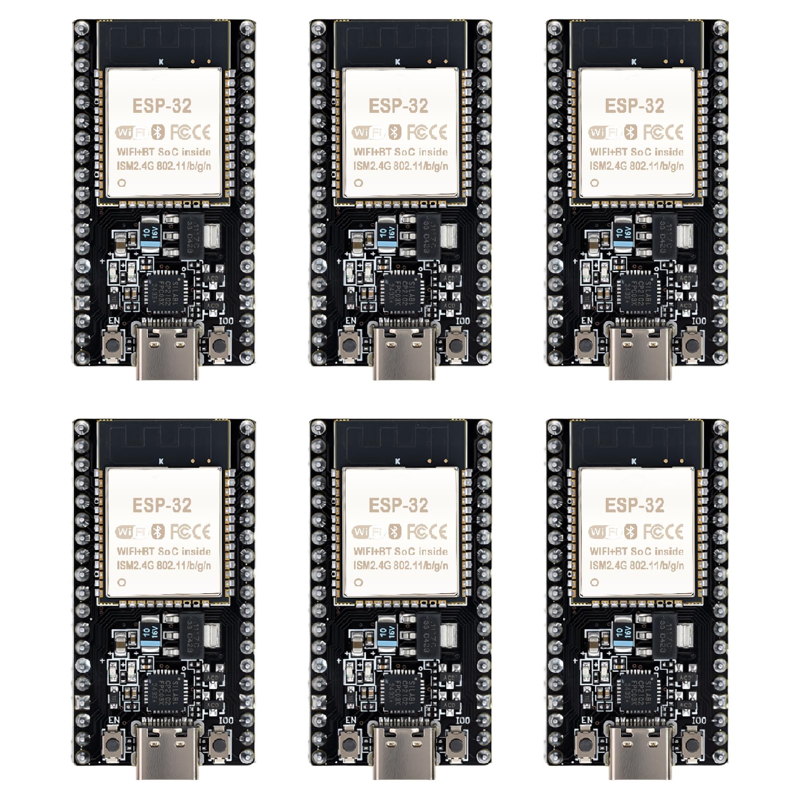 6-Pack ESP32-DevKitC-32 Development Board, Type-C, 38-Pin