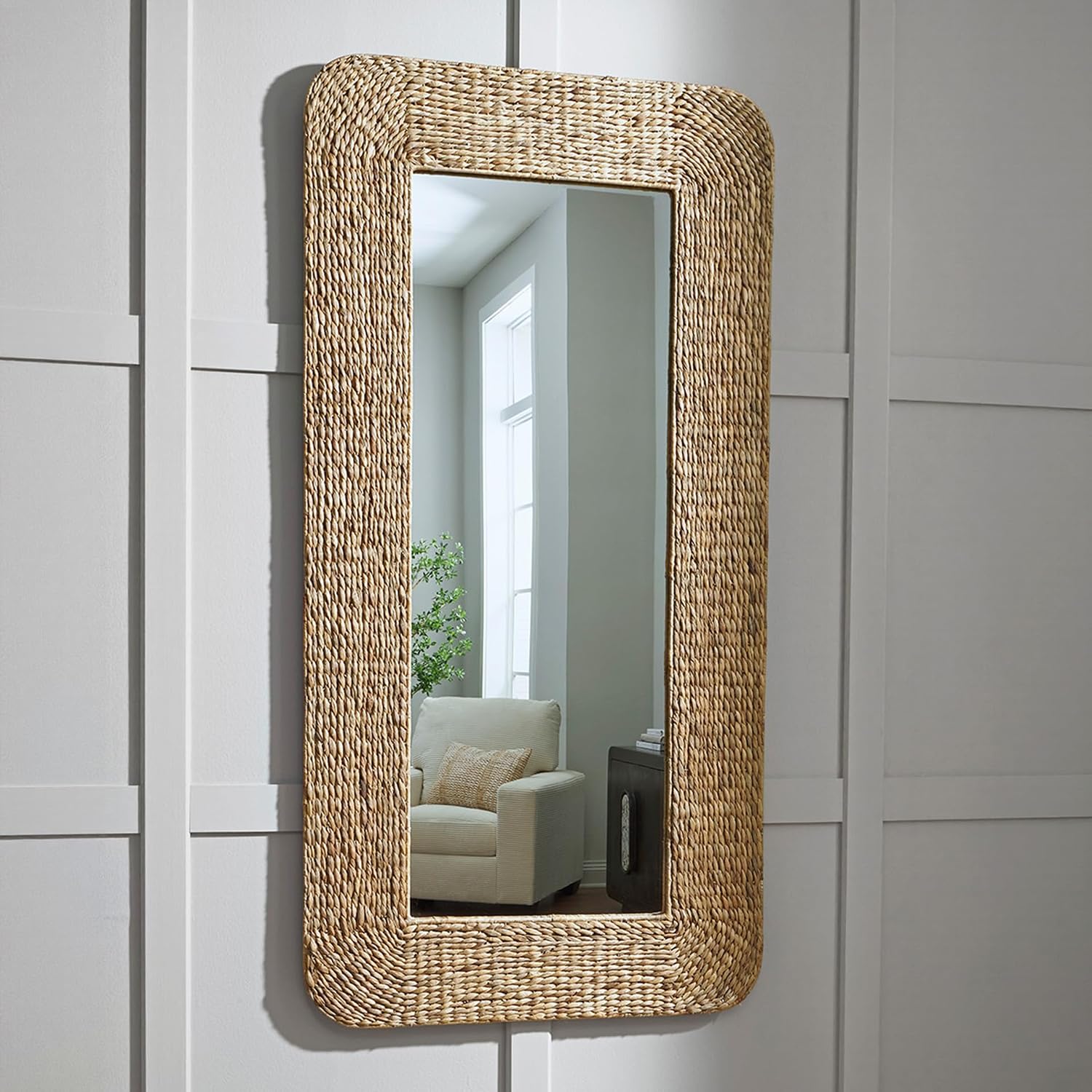 Signature Design by Ashley Norigan Casual Full Length Floor Mirror with Thick Frame, Light Brown