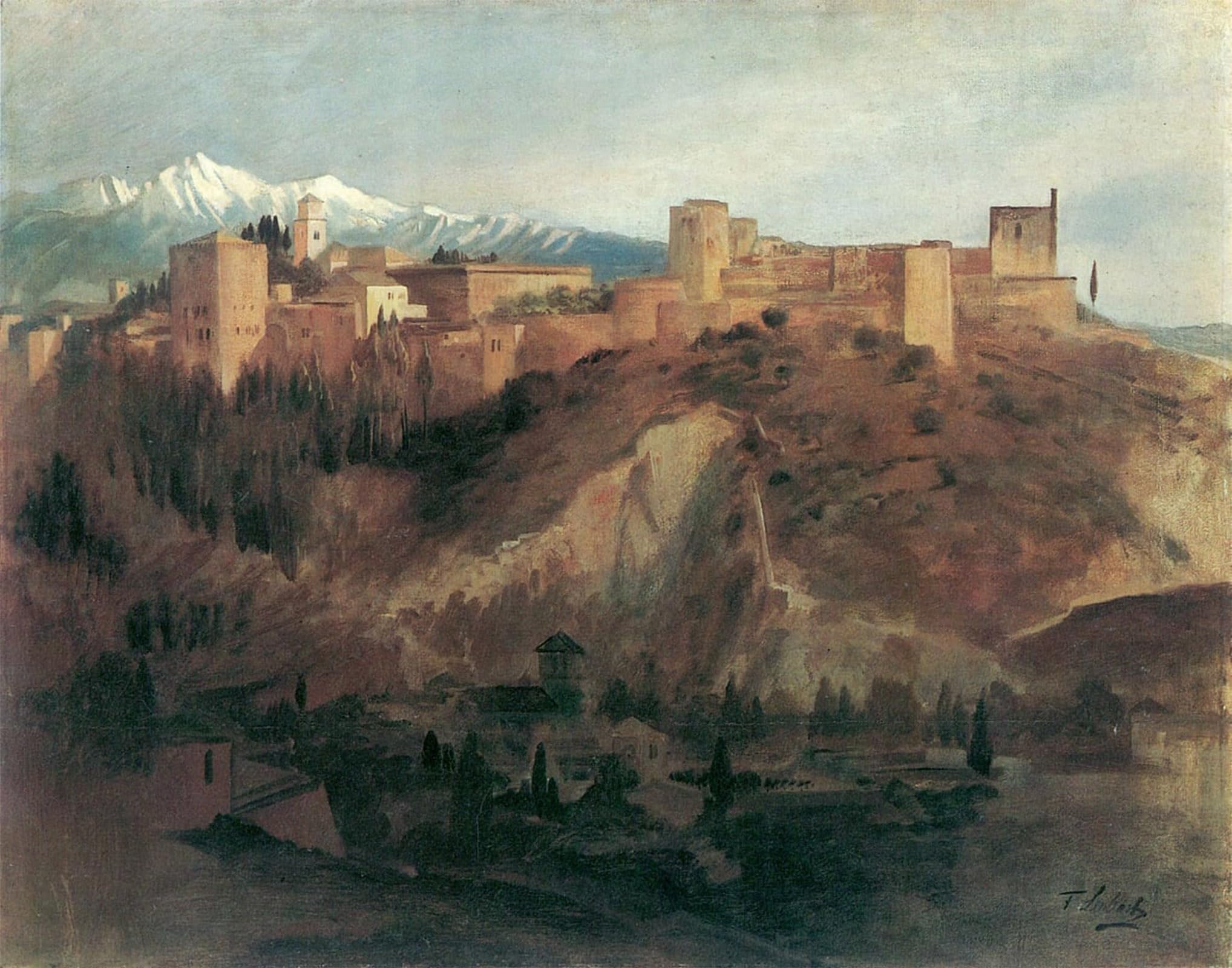 ARTXLXXBN Famous Painting Canvas Artwork Graffiti Print the Alhambra in Granada by Seraph Von Lenbach Portrait Canvas Image for Home Decor 60x90cm
