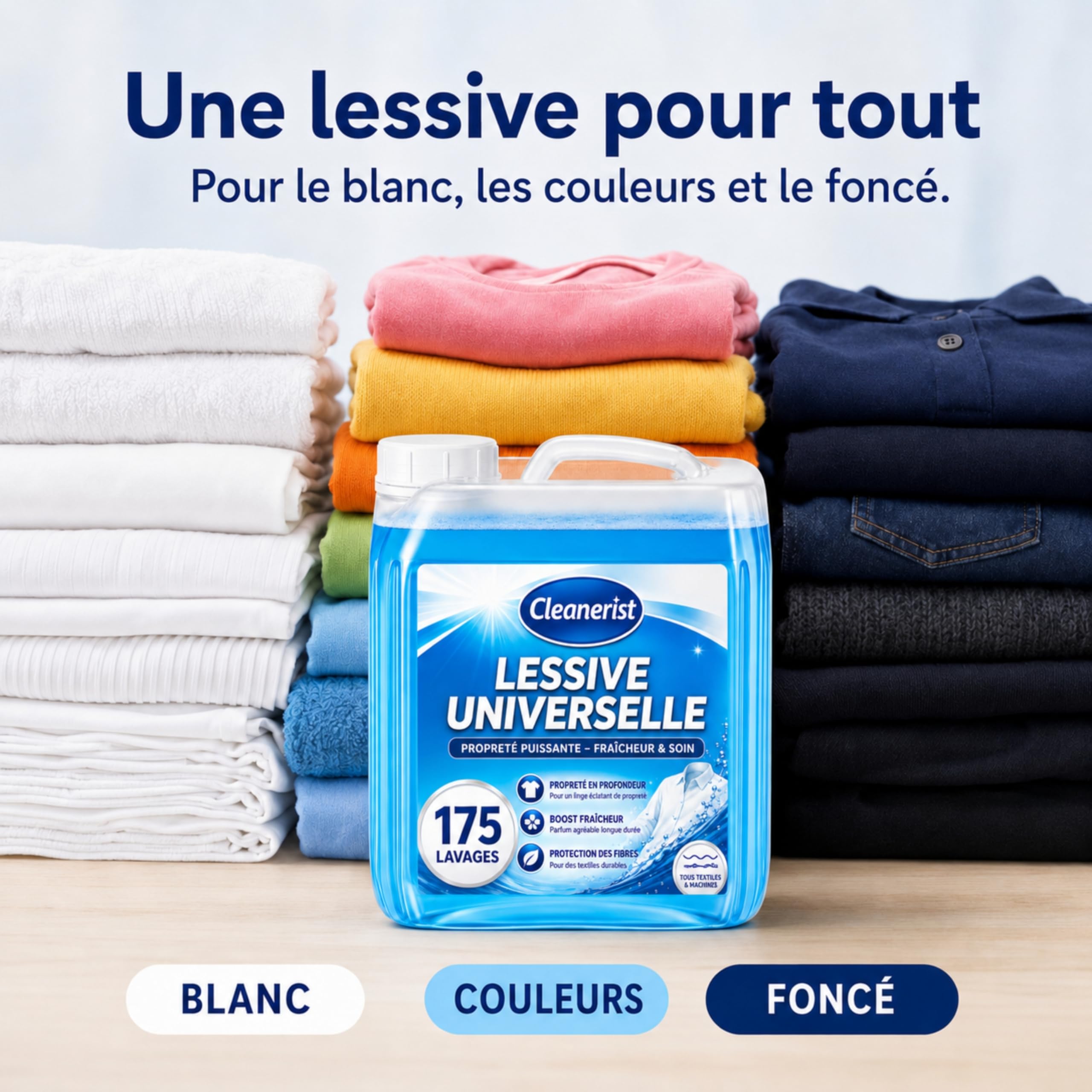 Cleanerist® Lessive Liquide Universelle 5x 5L (875 Lavages) - Détergent Concentré XXL Linge Blanc, Couleur et Noir - Parfum Frais 20-95°C - Alternative aux Pods et Poudre