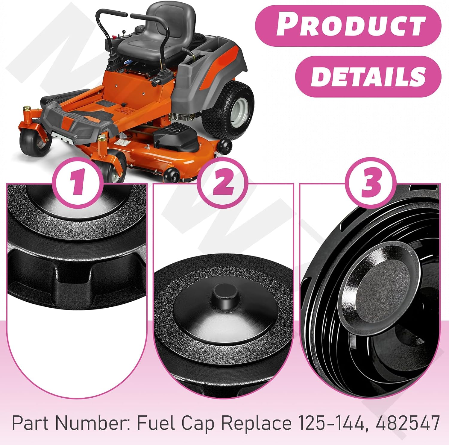 2 Pack 125-144 Fuel Cap Compatible With Fer-ris 48", 52", 61" Hydro Walk Behind "Dual Drive", Cub Cadet 2000 Series, Ariens Zoom XL, 34Z, 144Z Mower, Replace 482547