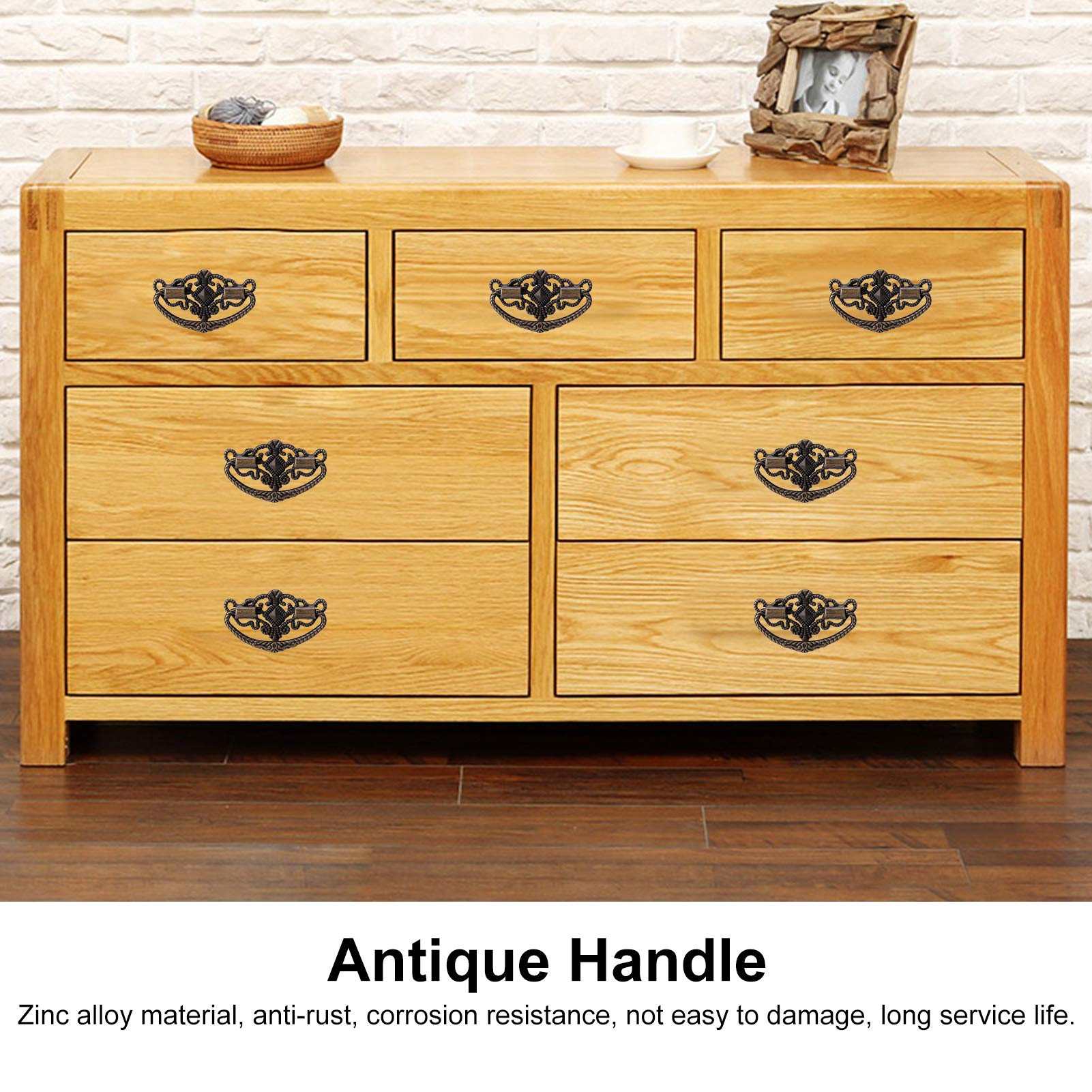 Gsycle 15Pcs Vintage Antique Brass Bail Pull Handle, Antique Bronze Cabinet Pulls Antique Brass Cabinet Pulls Furniture Handles for Home(02)