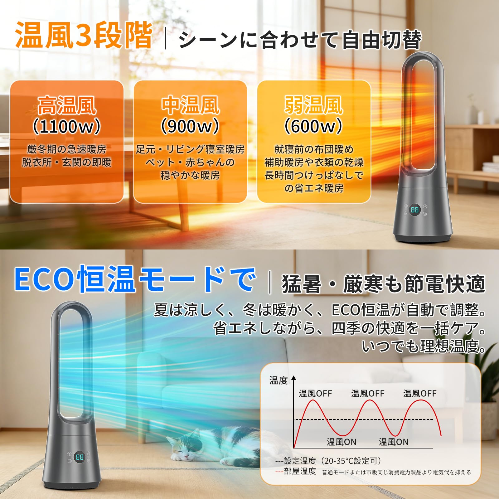 Amazon | 【2026年新型】扇風機 ヒーター タワーファン【冷暖兼用・多