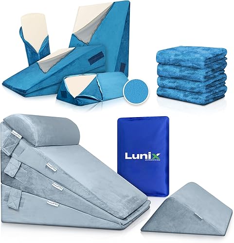 Lunix LX11 - Juego de 5 almohadas ortopédicas de cuña, almohada de espuma viscoelástica con paquete de fríocalor, color gris + funda de repuesto,