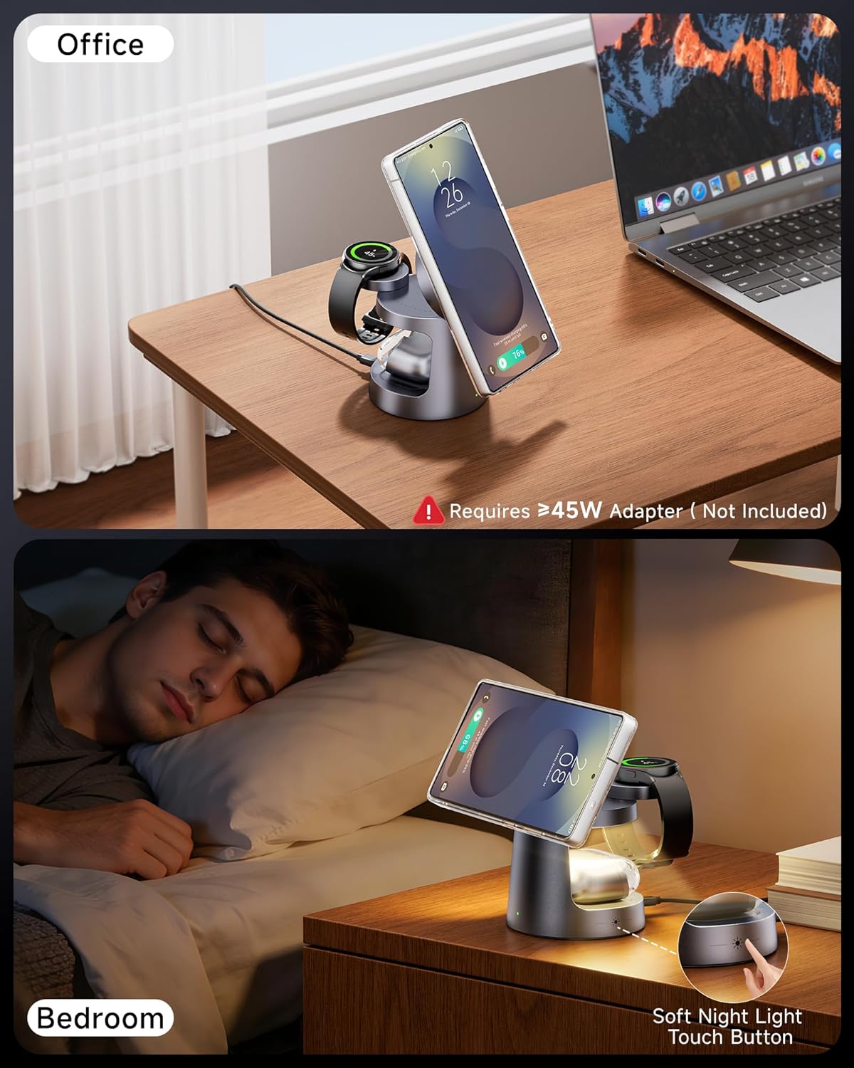 Qi2.2 25W 3-in-1 Magnetic Wireless Charger for Samsung, Fast Mag-Safe Charging Station with Night Light, Ultra-Compact Travel Charger Stand for Galaxy S26 Ultra/S25/S24 & Galaxy Watch 8/7 (No Adapter) - Image 8