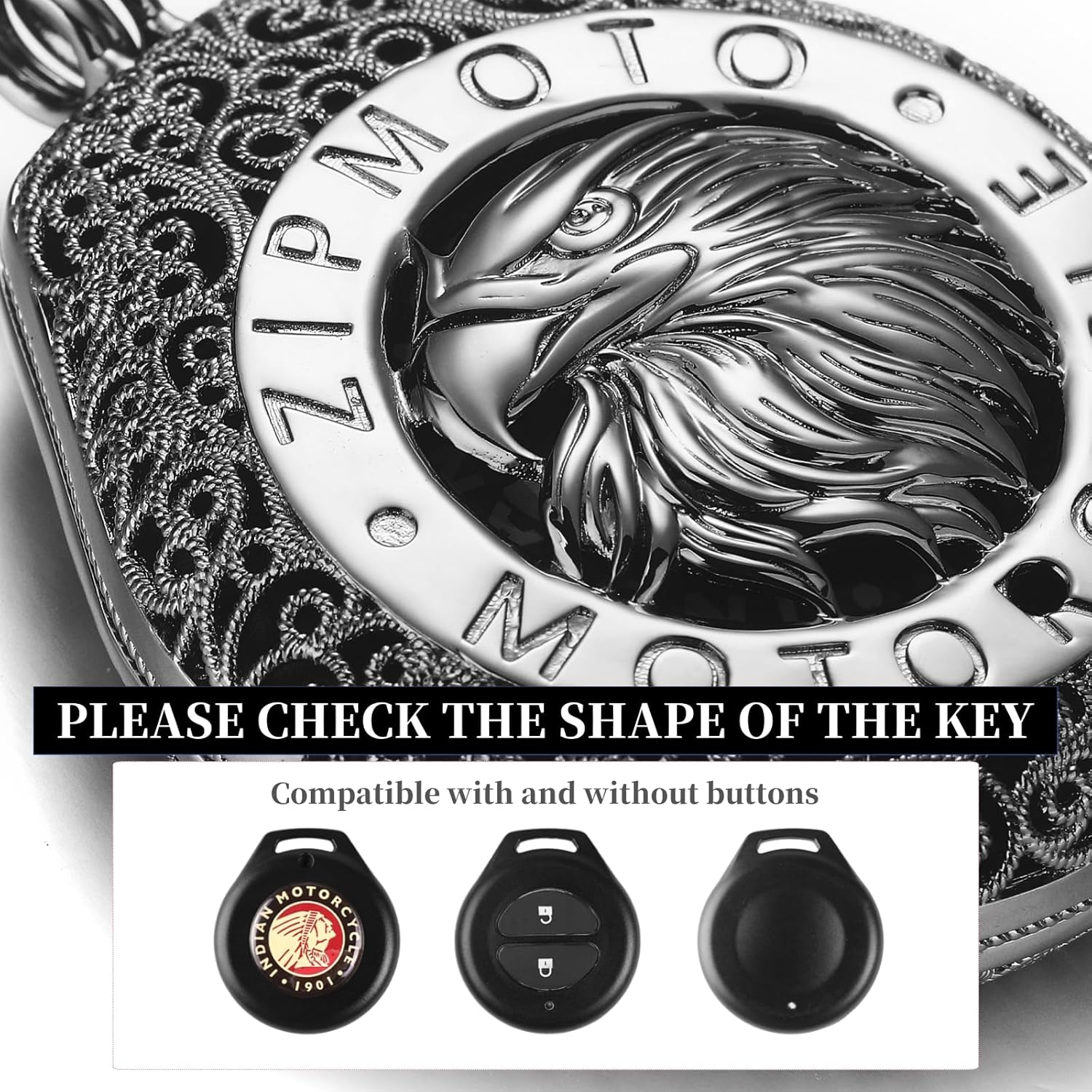 for Indian Motorcycle Key Fob Cover, Pure Copper, Indian Key Case (Key Chain Necklace 2 in 1)