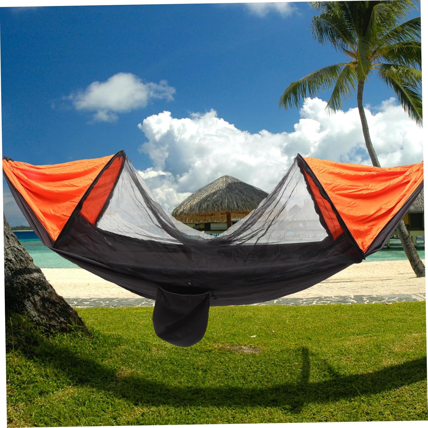 1pc Portable Hanging Bed Mosquito Net Multi-Function Suspended Tent for Outdoor Camping Canopy Black Orange for Hiking and Picnics