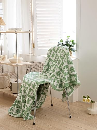 Miniatura 4 de YIRUIO Manta reversible de microfibra a cuadros con estampado de margaritas y margaritas, de microfibra, súper suave, cálida, acogedora, mullida