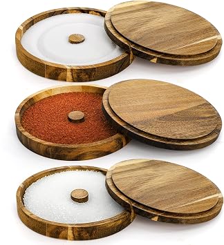 3 Pieces Margarita Salt Rimmer Set, Acacia Wood Glass Rimmers with Lids, Stackable Bar Rimmer Tray Spice Sugar Container for Cocktail, Home Bar, Bartenders, Glass up to 5.5D